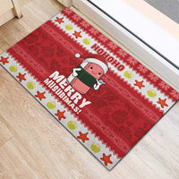 Hawaii Funny Christmas Rubber Doormat Spam Musubi Santa