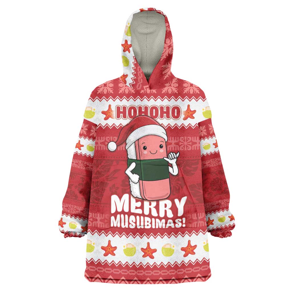 Hawaii Funny Christmas Wearable Blanket Hoodie Spam Musubi Santa