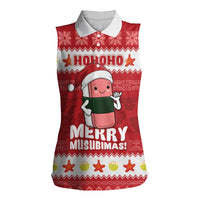 Hawaii Funny Christmas Women Sleeveless Polo Shirt Spam Musubi Santa LT05 Female Red - Polynesian Pride