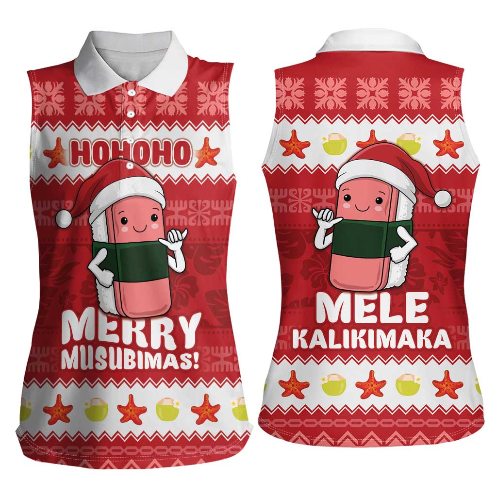 Hawaii Funny Christmas Women Sleeveless Polo Shirt Spam Musubi Santa LT05 - Polynesian Pride