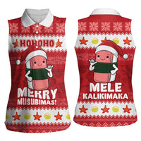 Hawaii Funny Christmas Women Sleeveless Polo Shirt Spam Musubi Santa LT05 - Polynesian Pride