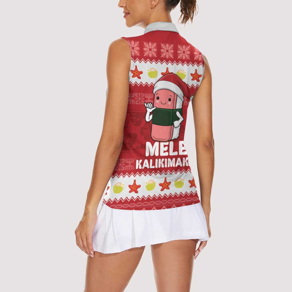 Hawaii Funny Christmas Women Sleeveless Polo Shirt Spam Musubi Santa LT05 - Polynesian Pride