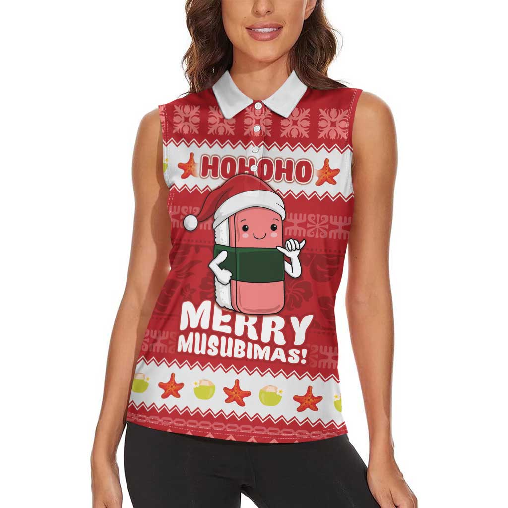 Hawaii Funny Christmas Women Sleeveless Polo Shirt Spam Musubi Santa LT05 - Polynesian Pride