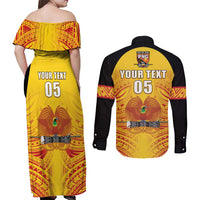 Papua New Guinea Rugby Custom Couples Matching Off Shoulder Maxi Dress and Long Sleeve Button Shirt Kumul Pride Go Champions