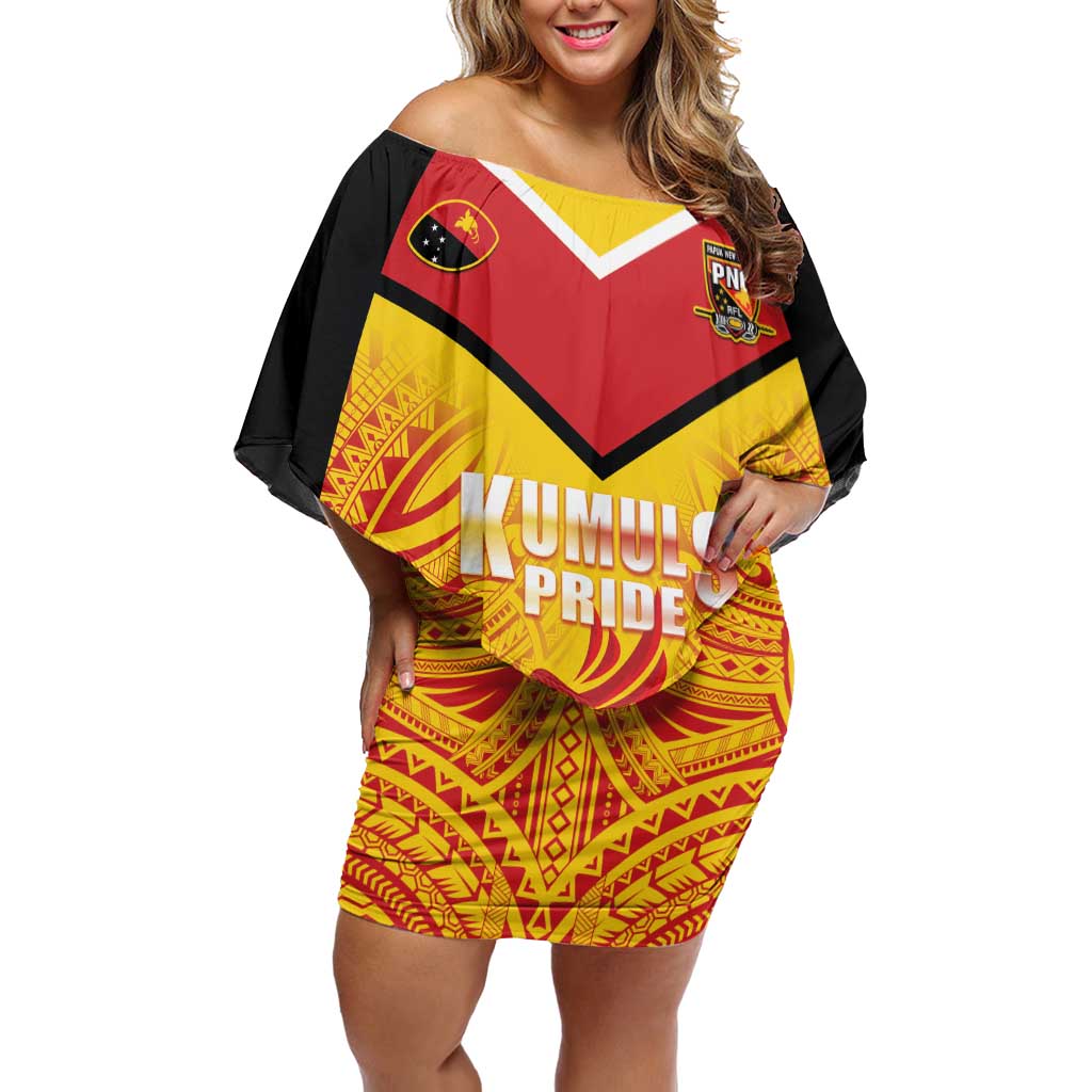Papua New Guinea Rugby Custom Family Matching Off Shoulder Short Dress and Hawaiian Shirt Kumul Pride Go Champions