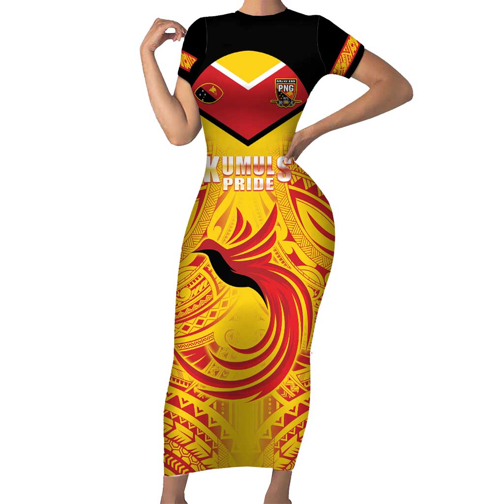 Papua New Guinea Rugby Custom Short Sleeve Bodycon Dress Kumul Pride Go Champions