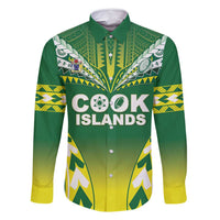 Cook Islands Rugby Custom Family Matching Long Sleeve Bodycon Dress and Hawaiian Shirt The Kukis Go Champions LT05 Dad's Shirt - Long Sleeve Green - Polynesian Pride