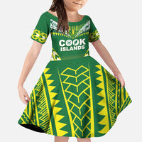 Cook Islands Rugby Custom Family Matching Mermaid Dress and Hawaiian Shirt The Kukis Go Champions LT05 Daughter's Dress Green - Polynesian Pride
