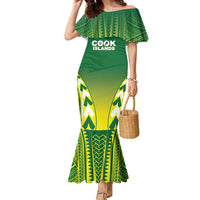Cook Islands Rugby Custom Family Matching Mermaid Dress and Hawaiian Shirt The Kukis Go Champions LT05 Mom's Dress Green - Polynesian Pride