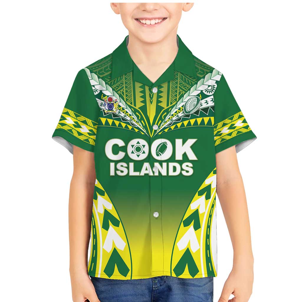 Cook Islands Rugby Custom Family Matching Mermaid Dress and Hawaiian Shirt The Kukis Go Champions LT05 Son's Shirt Green - Polynesian Pride