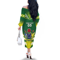 Cook Islands Rugby Custom Family Matching Off The Shoulder Long Sleeve Dress and Hawaiian Shirt The Kukis Go Champions LT05 - Polynesian Pride