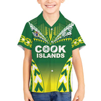 Cook Islands Rugby Custom Family Matching Off The Shoulder Long Sleeve Dress and Hawaiian Shirt The Kukis Go Champions LT05 Son's Shirt Green - Polynesian Pride