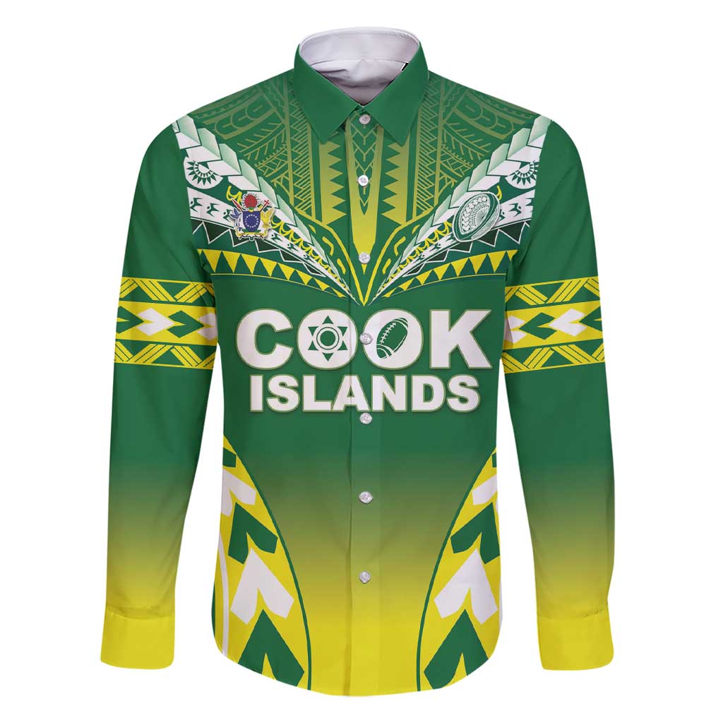 Cook Islands Rugby Custom Family Matching Short Sleeve Bodycon Dress and Hawaiian Shirt The Kukis Go Champions LT05 Dad's Shirt - Long Sleeve Green - Polynesian Pride