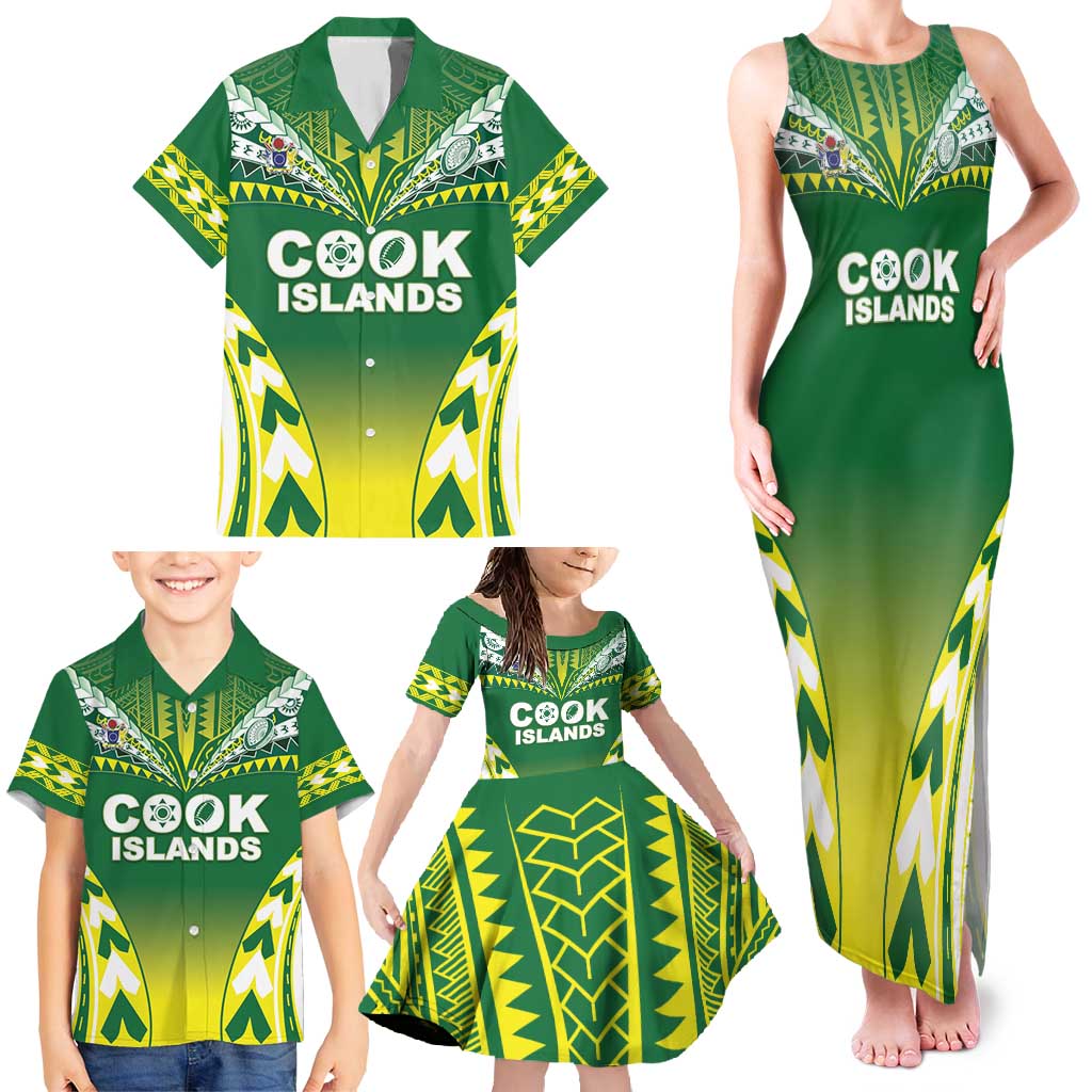 Cook Islands Rugby Custom Family Matching Tank Maxi Dress and Hawaiian Shirt The Kukis Go Champions