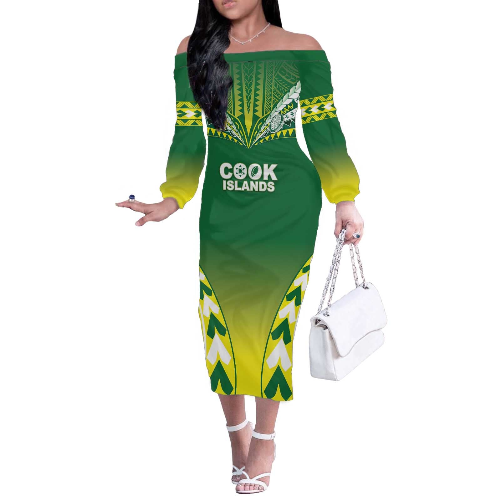 Cook Islands Rugby Custom Off The Shoulder Long Sleeve Dress The Kukis Go Champions