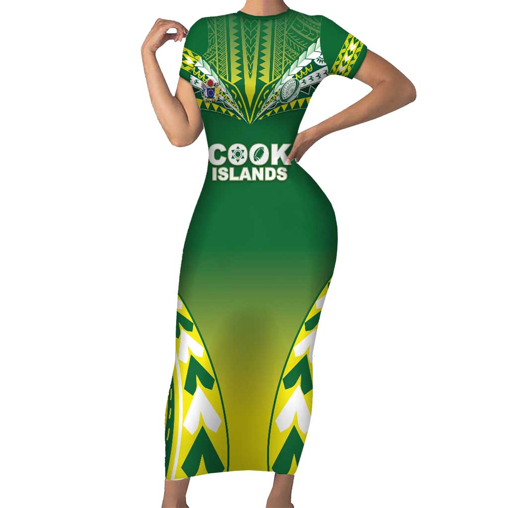 Cook Islands Rugby Custom Short Sleeve Bodycon Dress The Kukis Go Champions