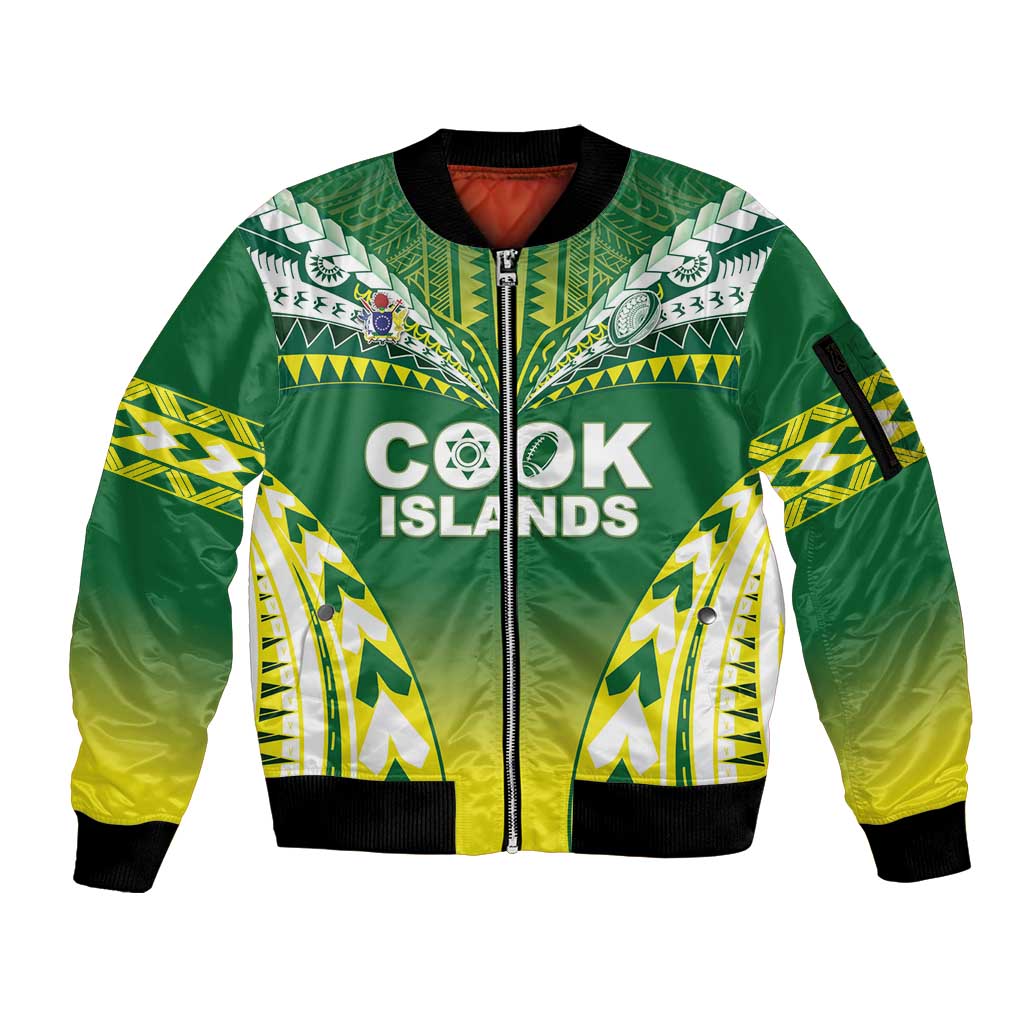 Cook Islands Rugby Custom Sleeve Zip Bomber Jacket The Kukis Go Champions