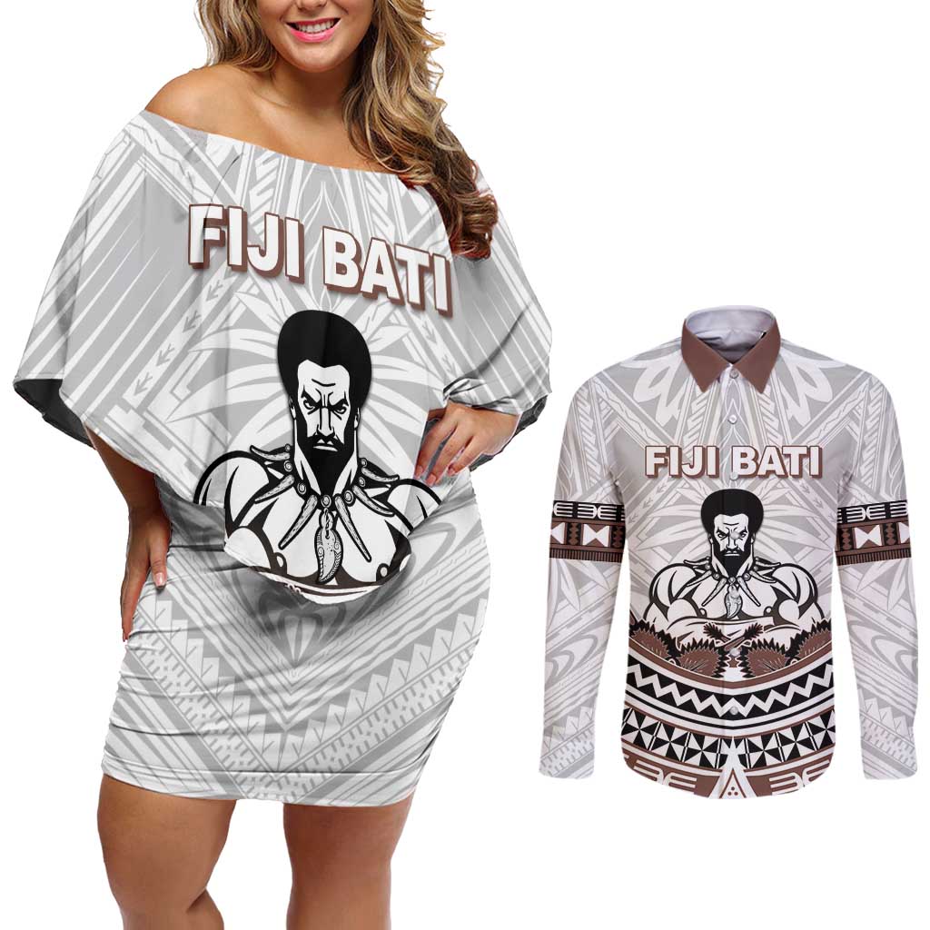 Fiji Rugby Custom Couples Matching Off Shoulder Short Dress and Long Sleeve Button Shirt Fijian Bati Go Champions