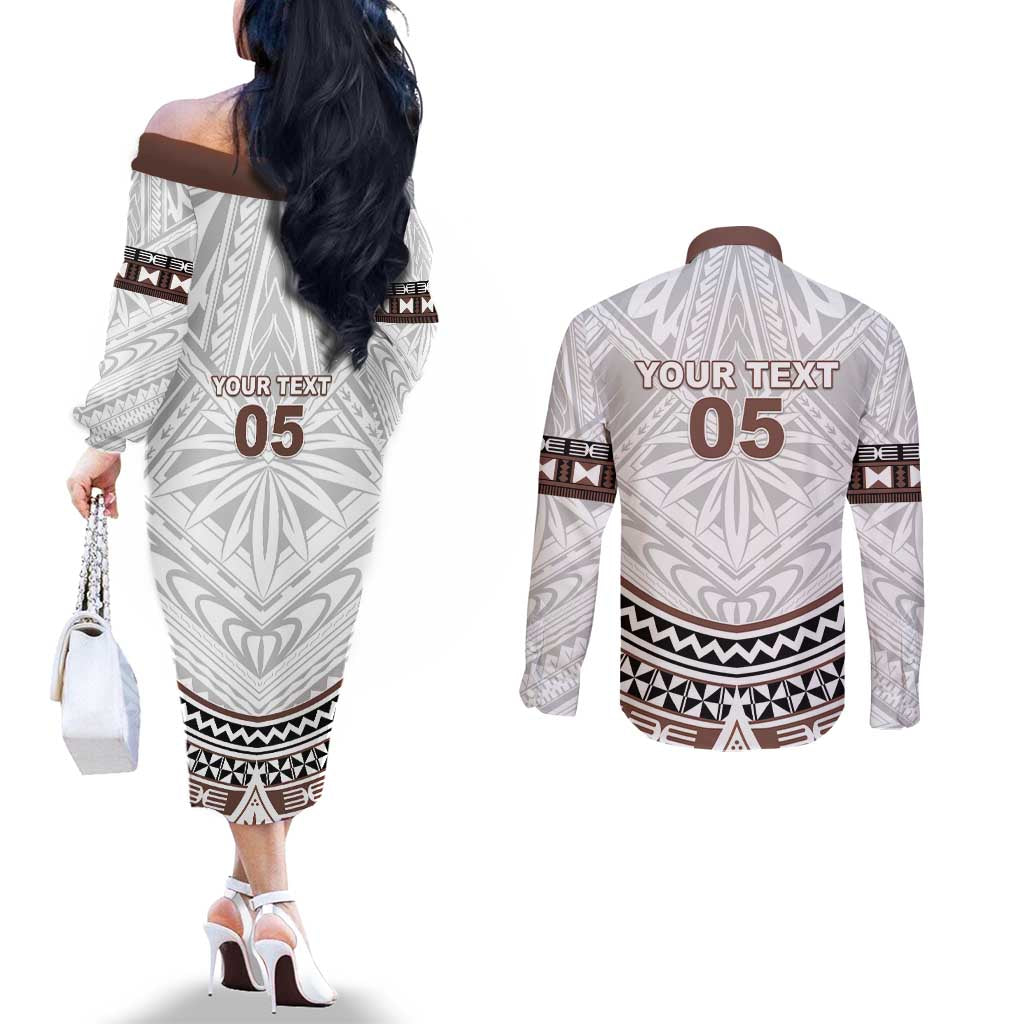 Fiji Rugby Custom Couples Matching Off The Shoulder Long Sleeve Dress and Long Sleeve Button Shirt Fijian Bati Go Champions LT05 - Polynesian Pride