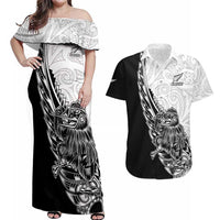 New Zealand Kiwi Rugby Custom Couples Matching Off Shoulder Maxi Dress and Hawaiian Shirt Go Champions Maori Pattern LT05 White - Polynesian Pride