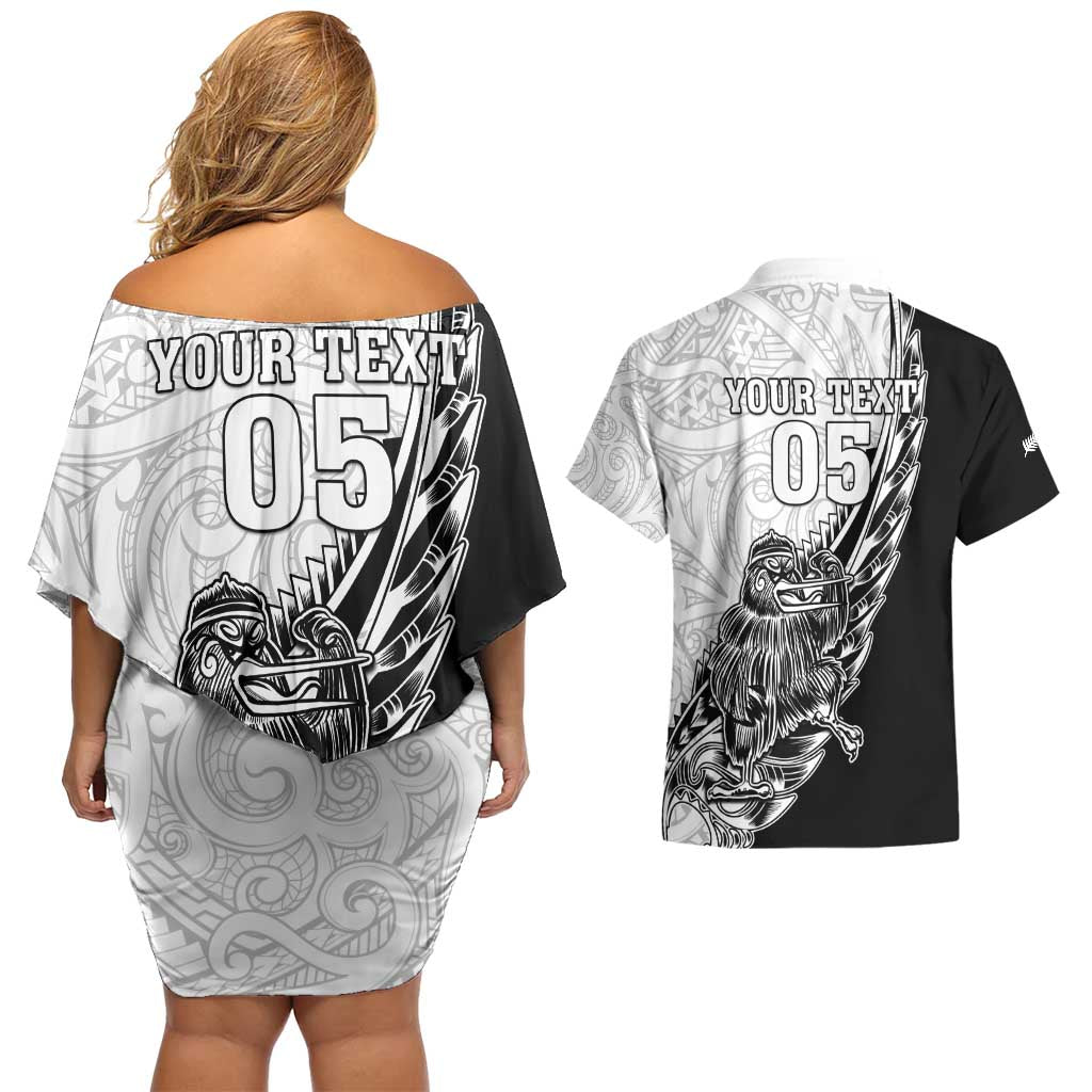 New Zealand Kiwi Rugby Custom Couples Matching Off Shoulder Short Dress and Hawaiian Shirt Go Champions Maori Pattern LT05 - Polynesian Pride