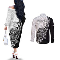 New Zealand Kiwi Rugby Custom Couples Matching Off The Shoulder Long Sleeve Dress and Long Sleeve Button Shirt Go Champions Maori Pattern LT05 - Polynesian Pride