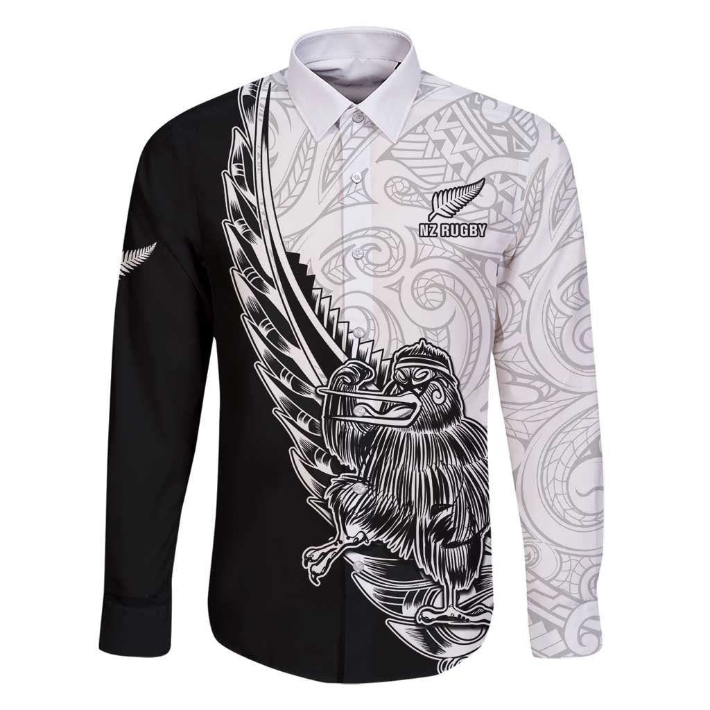 New Zealand Kiwi Rugby Custom Family Matching Mermaid Dress and Hawaiian Shirt Go Champions Maori Pattern LT05 Dad's Shirt - Long Sleeve White - Polynesian Pride