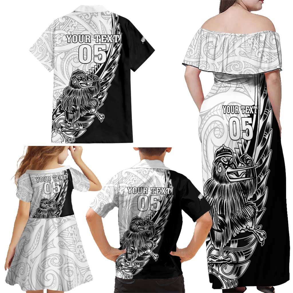 New Zealand Kiwi Rugby Custom Family Matching Off Shoulder Maxi Dress and Hawaiian Shirt Go Champions Maori Pattern