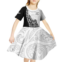 New Zealand Kiwi Rugby Custom Kid Short Sleeve Dress Go Champions Maori Pattern
