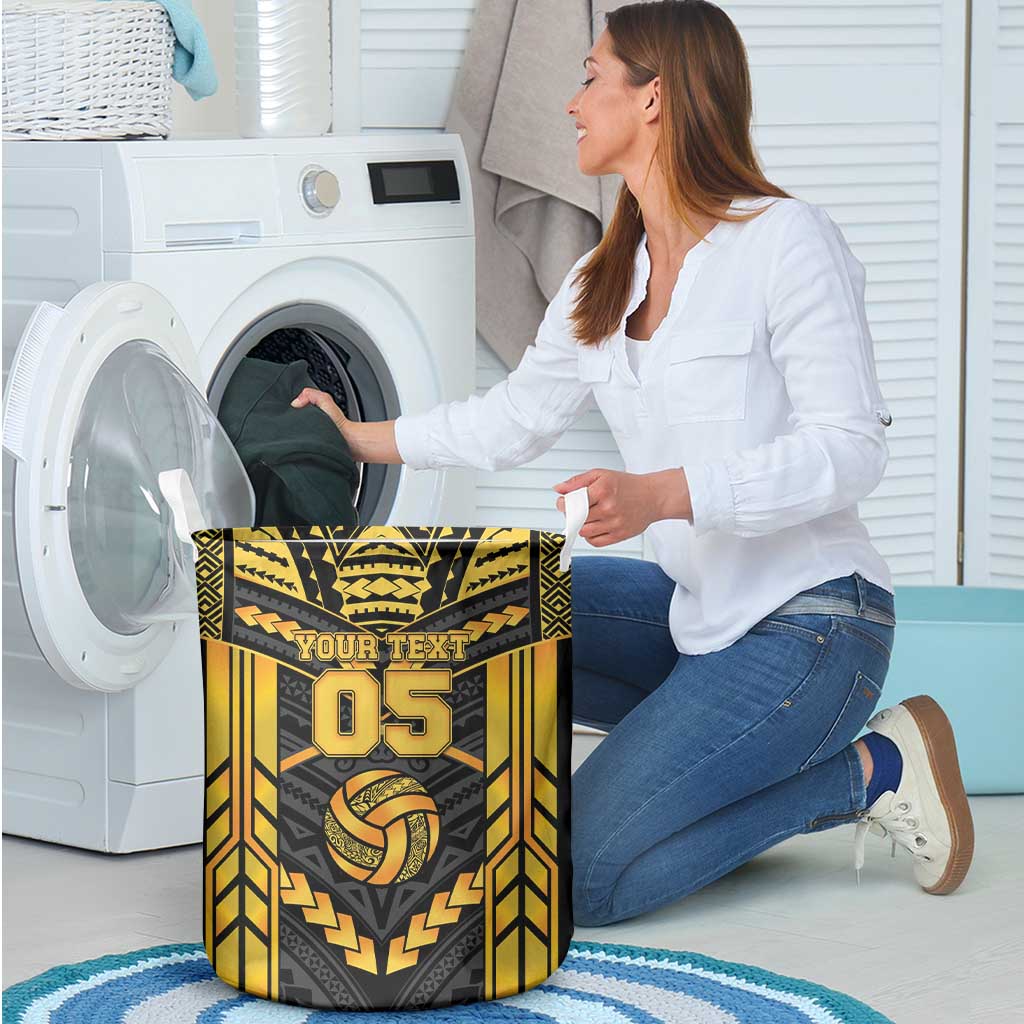 Custom Polynesia Beach Volleyball Laundry Basket Gold Polynesian Tribal Pattern - Polynesian Pride