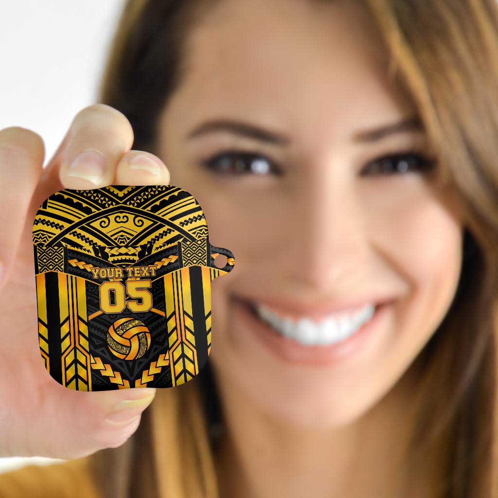 Custom Polynesia Beach Volleyball AirPods Case Gold Polynesian Tribal Pattern - Polynesian Pride