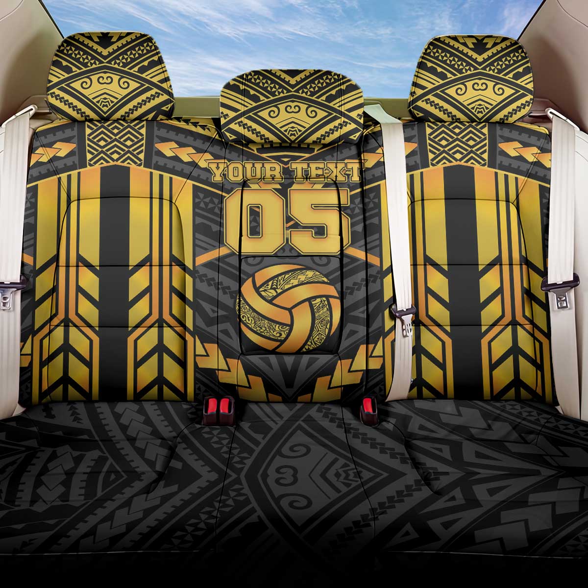Custom Polynesia Beach Volleyball Back Car Seat Cover Gold Polynesian Tribal Pattern LT05 One Size Gold - Polynesian Pride