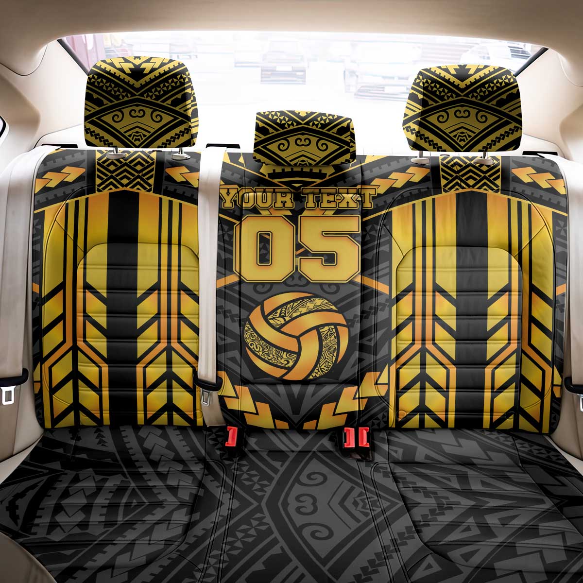 Custom Polynesia Beach Volleyball Back Car Seat Cover Gold Polynesian Tribal Pattern LT05 - Polynesian Pride