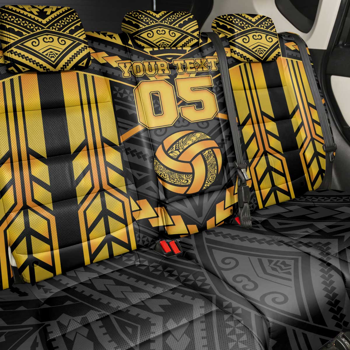Custom Polynesia Beach Volleyball Back Car Seat Cover Gold Polynesian Tribal Pattern LT05 - Polynesian Pride
