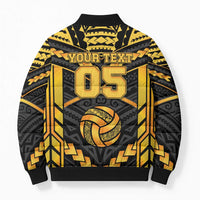 Custom Polynesia Beach Volleyball Bomber Puffer Jacket Gold Polynesian Tribal Pattern - Polynesian Pride
