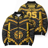 Custom Polynesia Beach Volleyball Bomber Puffer Jacket Gold Polynesian Tribal Pattern - Polynesian Pride