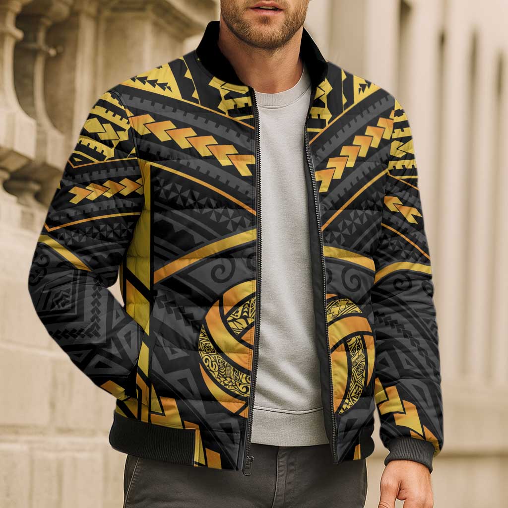 Custom Polynesia Beach Volleyball Bomber Puffer Jacket Gold Polynesian Tribal Pattern - Polynesian Pride