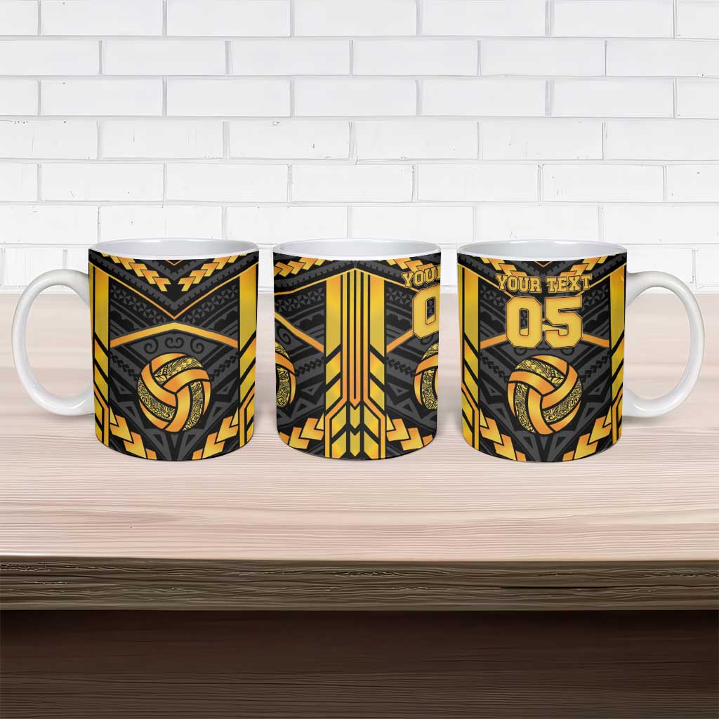 Custom Polynesia Beach Volleyball Ceramic Mug Gold Polynesian Tribal Pattern - Polynesian Pride