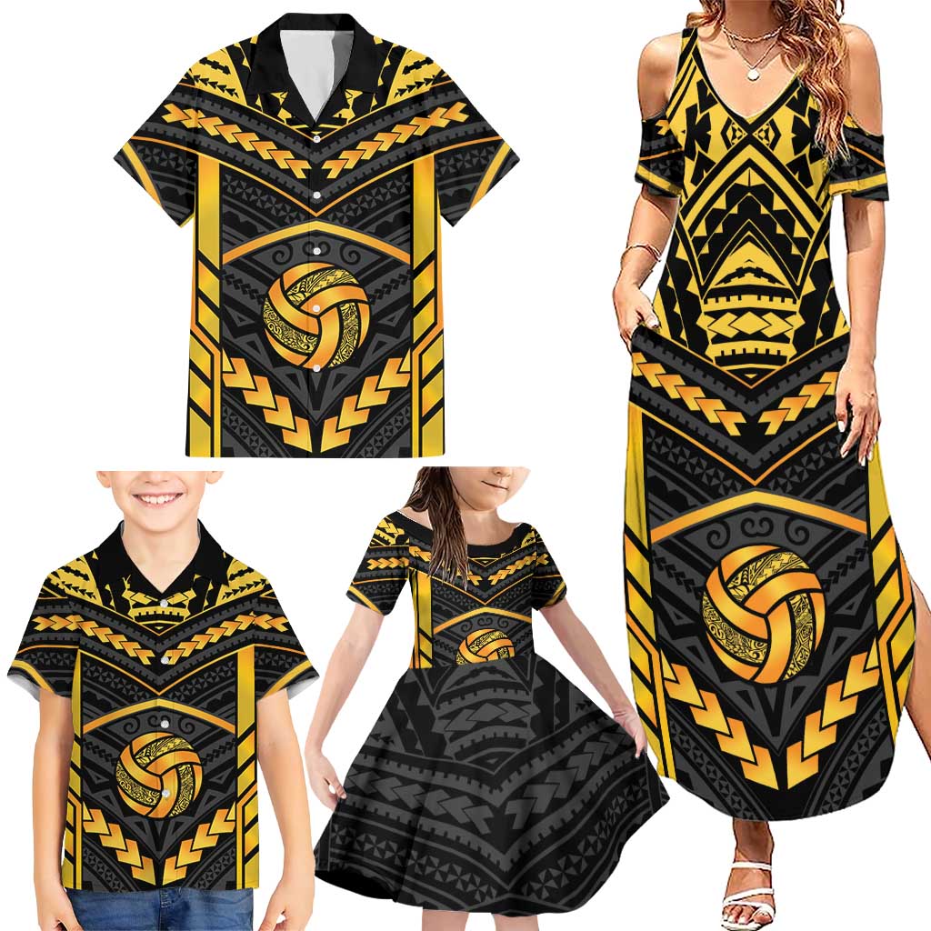 Custom Polynesia Beach Volleyball Family Matching Summer Maxi Dress and Hawaiian Shirt Gold Polynesian Tribal Pattern LT05 - Polynesian Pride