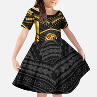 Custom Polynesia Beach Volleyball Family Matching Tank Maxi Dress and Hawaiian Shirt Gold Polynesian Tribal Pattern LT05 Daughter's Dress Gold - Polynesian Pride