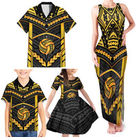Custom Polynesia Beach Volleyball Family Matching Tank Maxi Dress and Hawaiian Shirt Gold Polynesian Tribal Pattern LT05 - Polynesian Pride