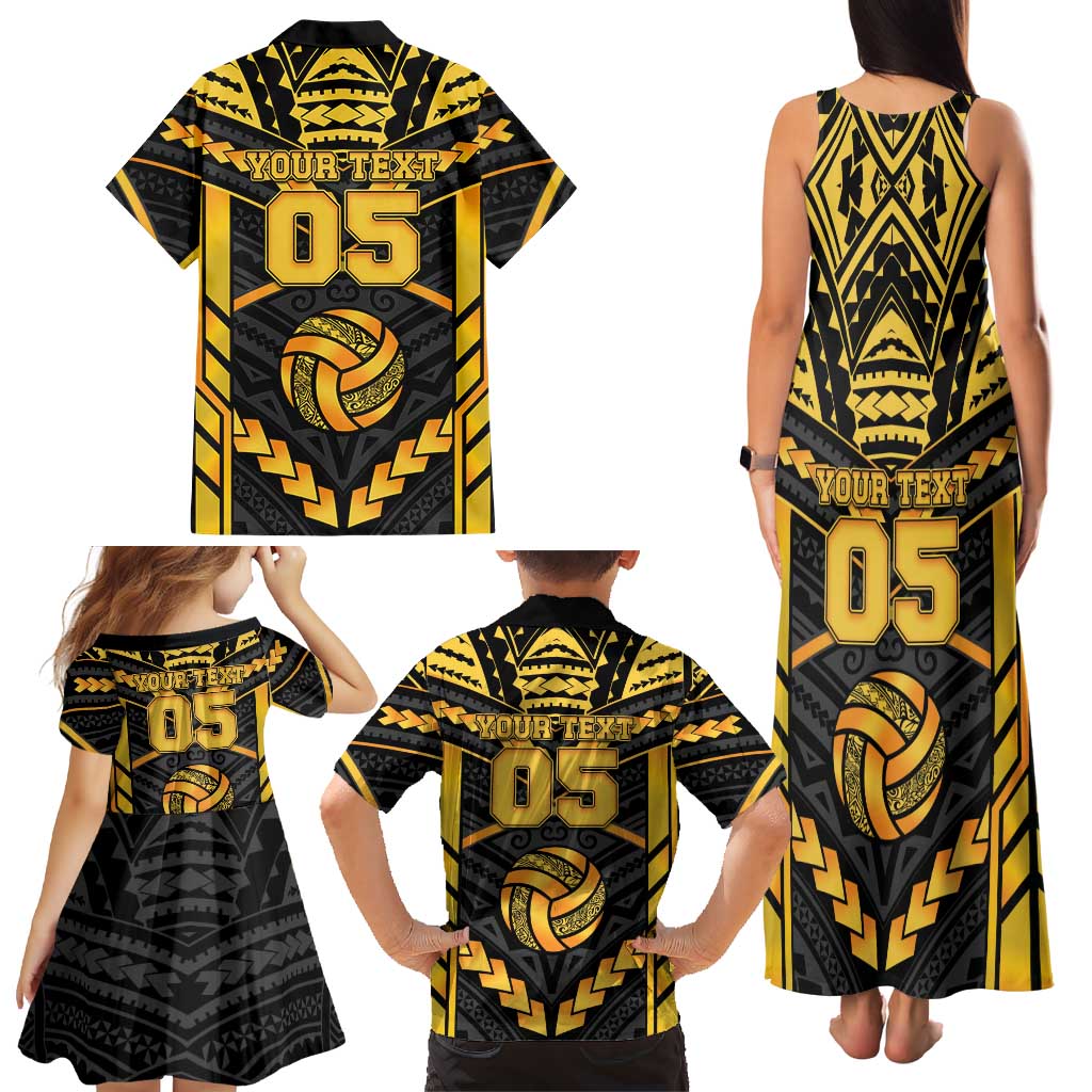 Custom Polynesia Beach Volleyball Family Matching Tank Maxi Dress and Hawaiian Shirt Gold Polynesian Tribal Pattern LT05 - Polynesian Pride