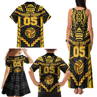 Custom Polynesia Beach Volleyball Family Matching Tank Maxi Dress and Hawaiian Shirt Gold Polynesian Tribal Pattern LT05 - Polynesian Pride