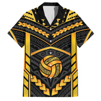 Custom Polynesia Beach Volleyball Family Matching Tank Maxi Dress and Hawaiian Shirt Gold Polynesian Tribal Pattern LT05 Dad's Shirt - Short Sleeve Gold - Polynesian Pride