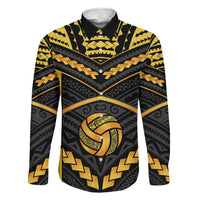 Custom Polynesia Beach Volleyball Family Matching Tank Maxi Dress and Hawaiian Shirt Gold Polynesian Tribal Pattern LT05 Dad's Shirt - Long Sleeve Gold - Polynesian Pride