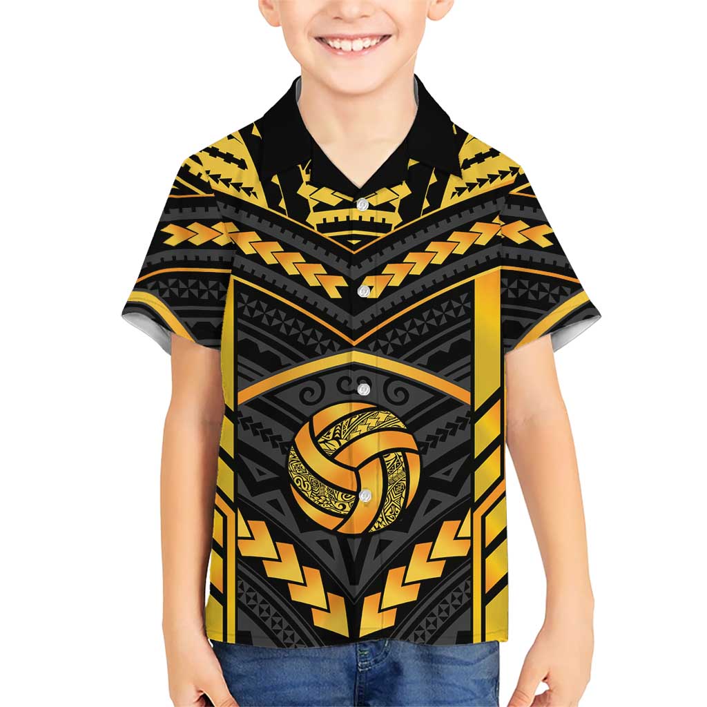 Custom Polynesia Beach Volleyball Family Matching Tank Maxi Dress and Hawaiian Shirt Gold Polynesian Tribal Pattern LT05 Son's Shirt Gold - Polynesian Pride