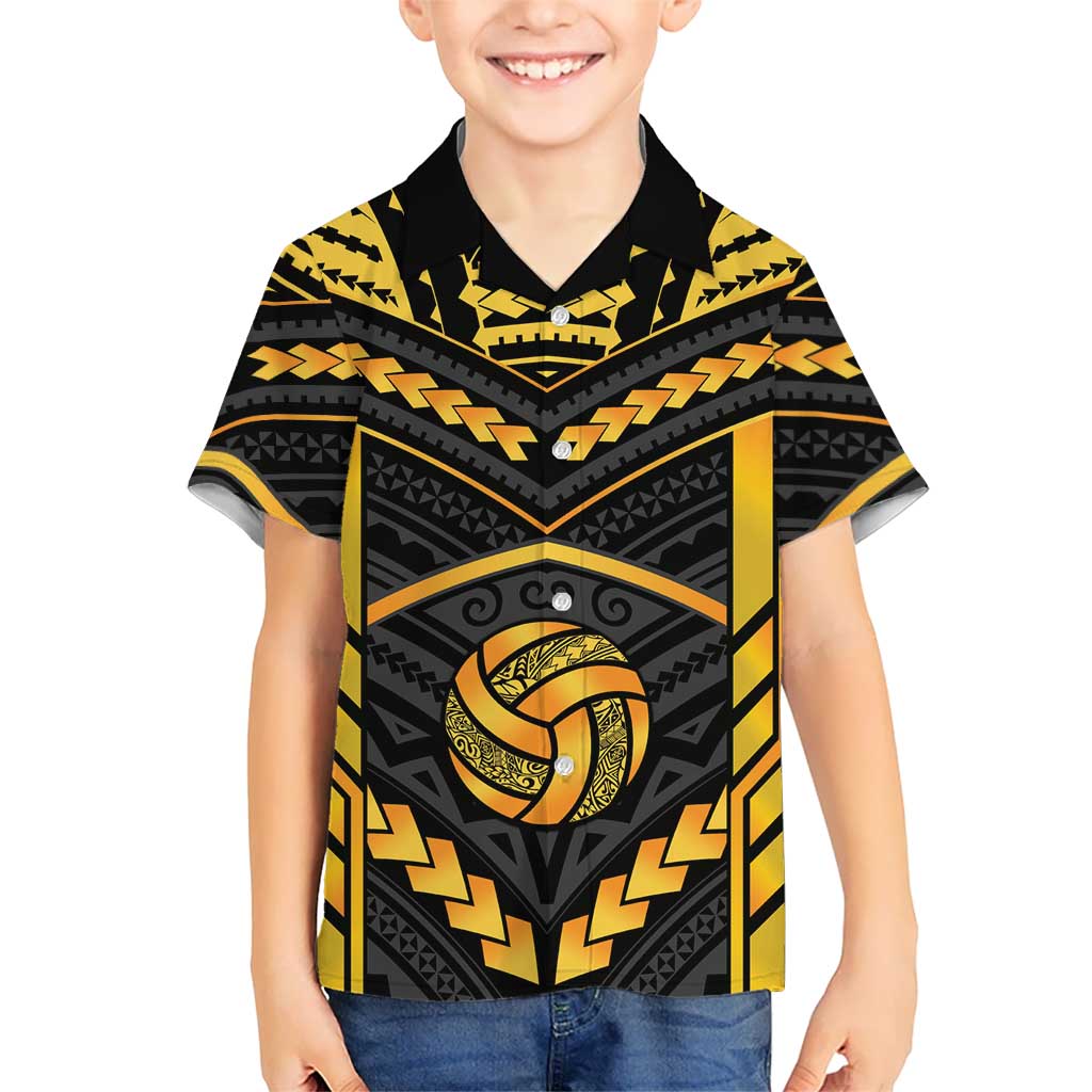 Custom Polynesia Beach Volleyball Hawaiian Shirt Gold Polynesian Tribal Pattern - Polynesian Pride