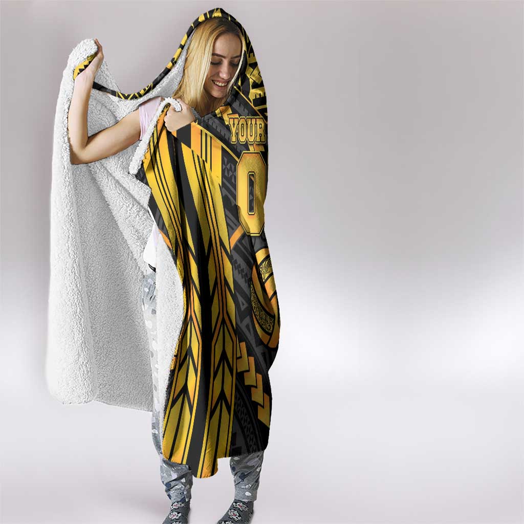 Custom Polynesia Beach Volleyball Hooded Blanket Gold Polynesian Tribal Pattern - Polynesian Pride