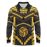 Custom Polynesia Beach Volleyball Long Sleeve Polo Shirt Gold Polynesian Tribal Pattern - Polynesian Pride
