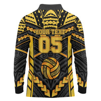 Custom Polynesia Beach Volleyball Long Sleeve Polo Shirt Gold Polynesian Tribal Pattern - Polynesian Pride